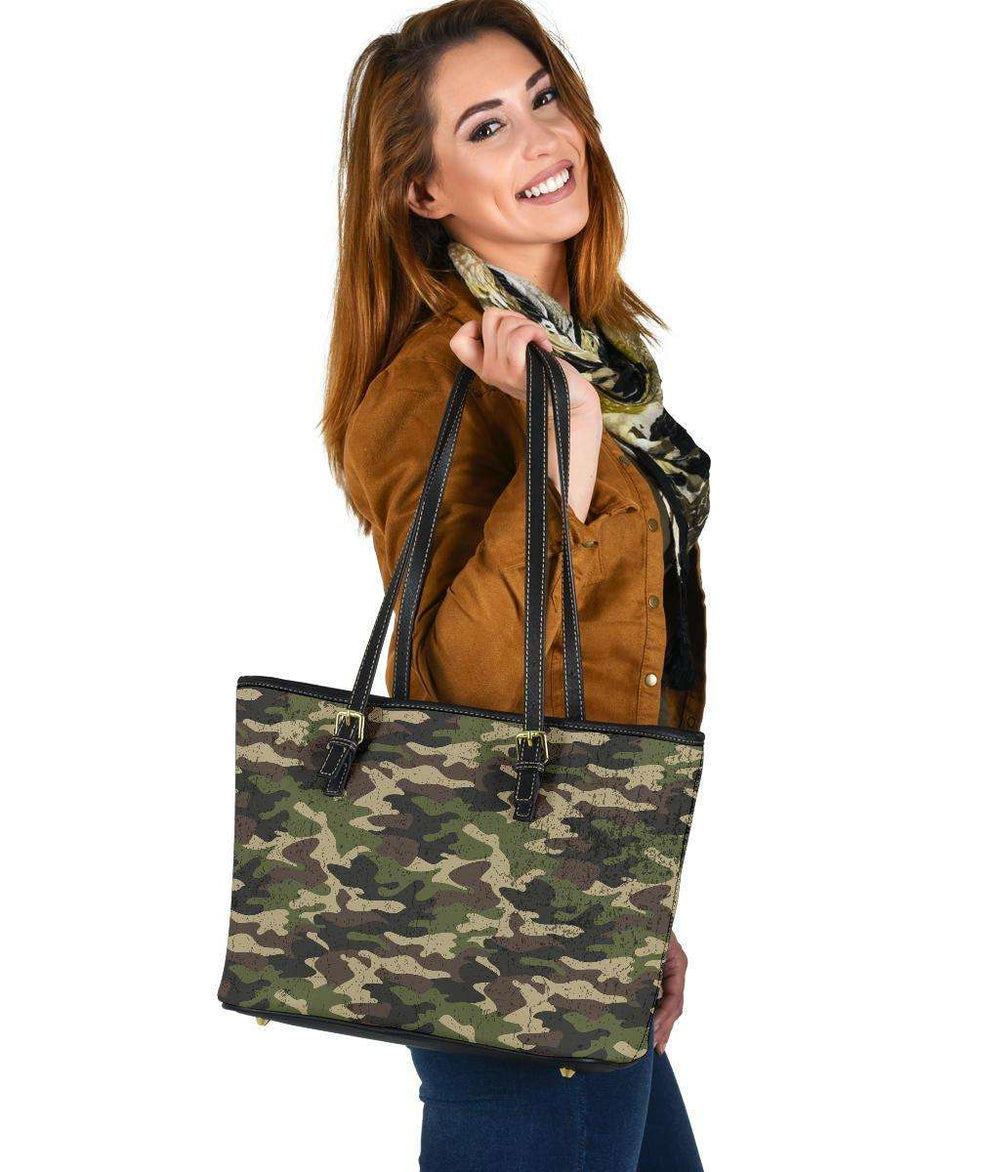 Designs by MyUtopia Shout Out:Green Camo Print pattern Faux Leather Tote bag purse