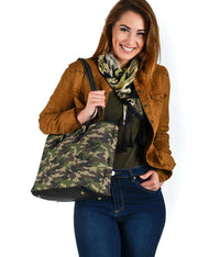 Load image into Gallery viewer, Designs by MyUtopia Shout Out:Green Camo Print pattern Faux Leather Tote bag purse
