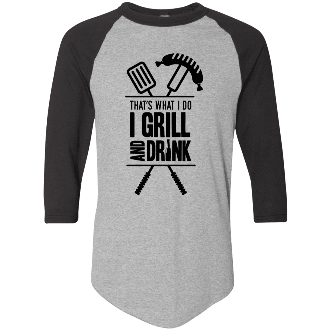 Designs by MyUtopia Shout Out:Grill and Drink 3/4 Length Sleeve Color block Raglan Jersey T-Shirt,Athletic Heather/Black / S,Adult Unisex T-Shirt