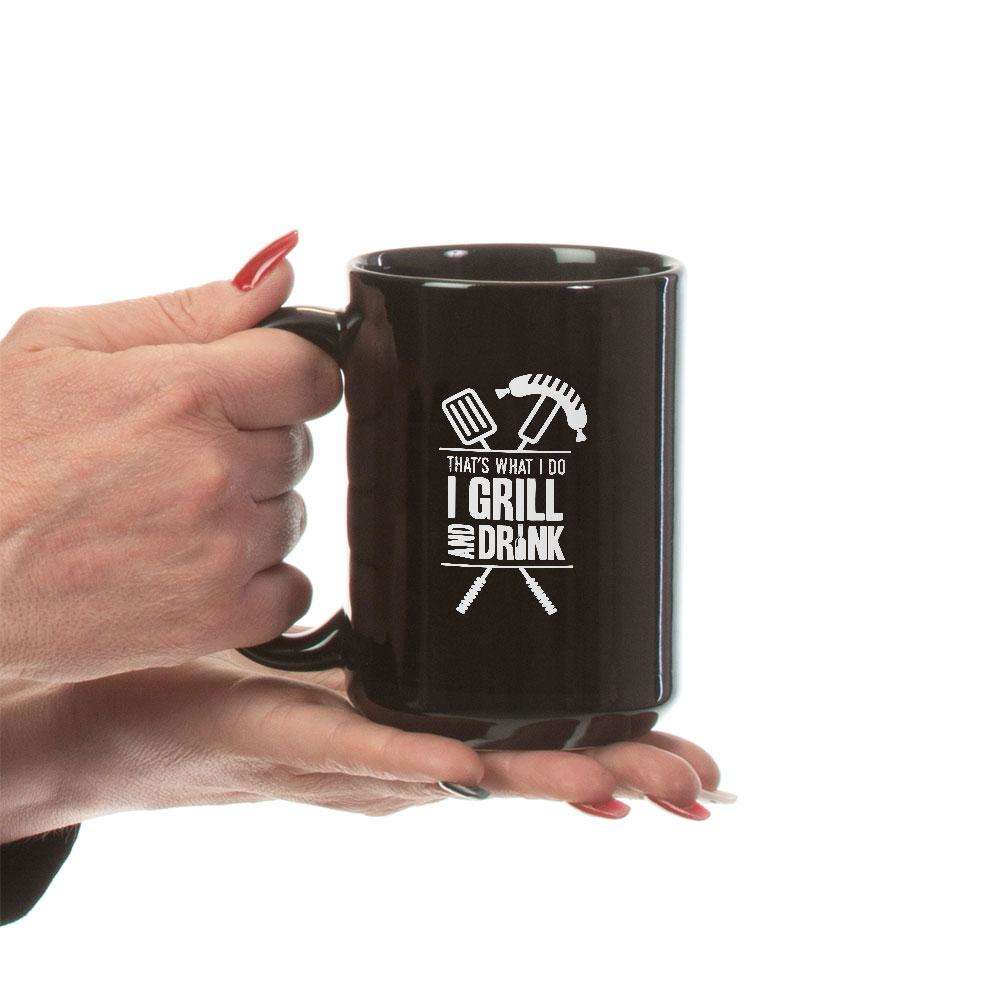 Designs by MyUtopia Shout Out:Grill and Drink Ceramic Coffee Mug - Black