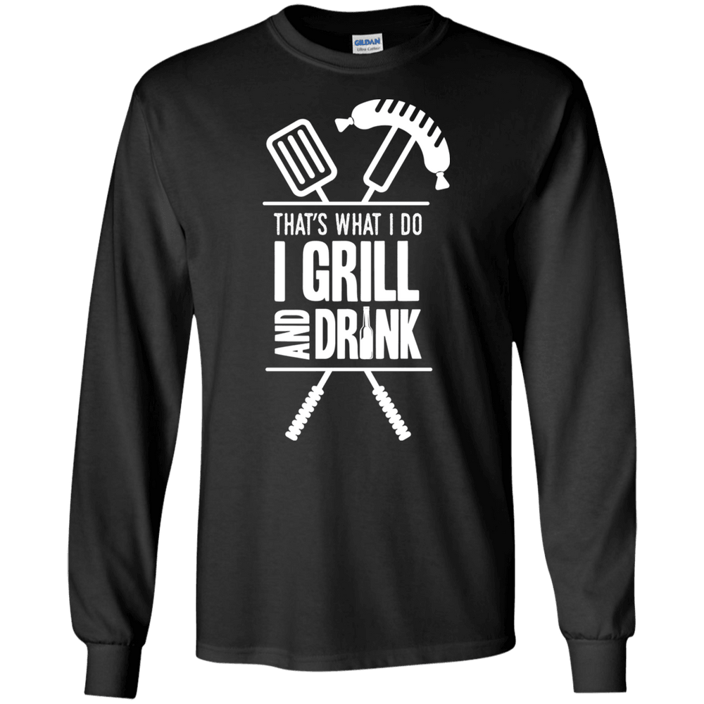 Designs by MyUtopia Shout Out:Grill and Drink Long Sleeve Ultra Cotton T-Shirt,Black / S,Long Sleeve T-Shirts