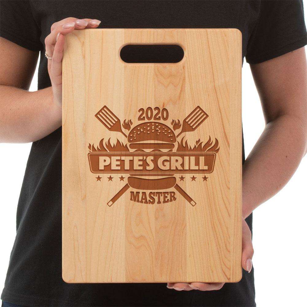 Designs by MyUtopia Shout Out:Grill Master Personalized Gift for BBQ Master - Engraved with Name and Year Maple Cutting Board,Select Your Size,Cutting Board