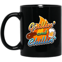 Load image into Gallery viewer, Designs by MyUtopia Shout Out:Grillin&#39; and Chillin&#39; Ceramic Coffee Mug - Black,11 oz / Black,Ceramic Coffee Mug
