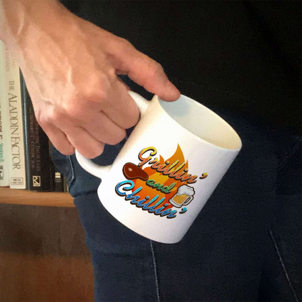 Designs by MyUtopia Shout Out:Grillin' and Chillin' Ceramic Coffee Mug - White