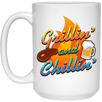 Load image into Gallery viewer, Designs by MyUtopia Shout Out:Grillin&#39; and Chillin&#39; Ceramic Coffee Mug - White,15 oz / White,Ceramic Coffee Mug

