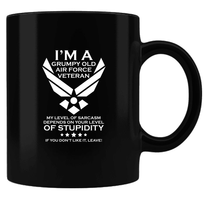 Designs by MyUtopia Shout Out:Grumpy Old Air Force Veteran Ceramic Coffee Mug - Black,Black,Ceramic Coffee Mug