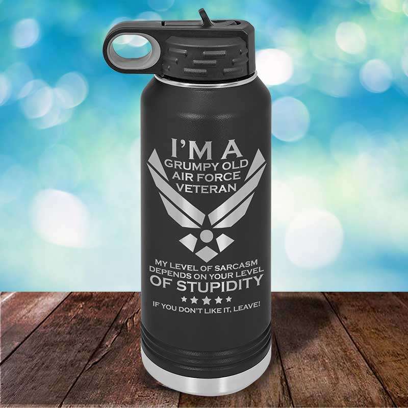 Designs by MyUtopia Shout Out:Grumpy Old Air Force Veteran Custom Engraved Personalized 32 oz Polar Camel Water Bottle - Stainless Steel