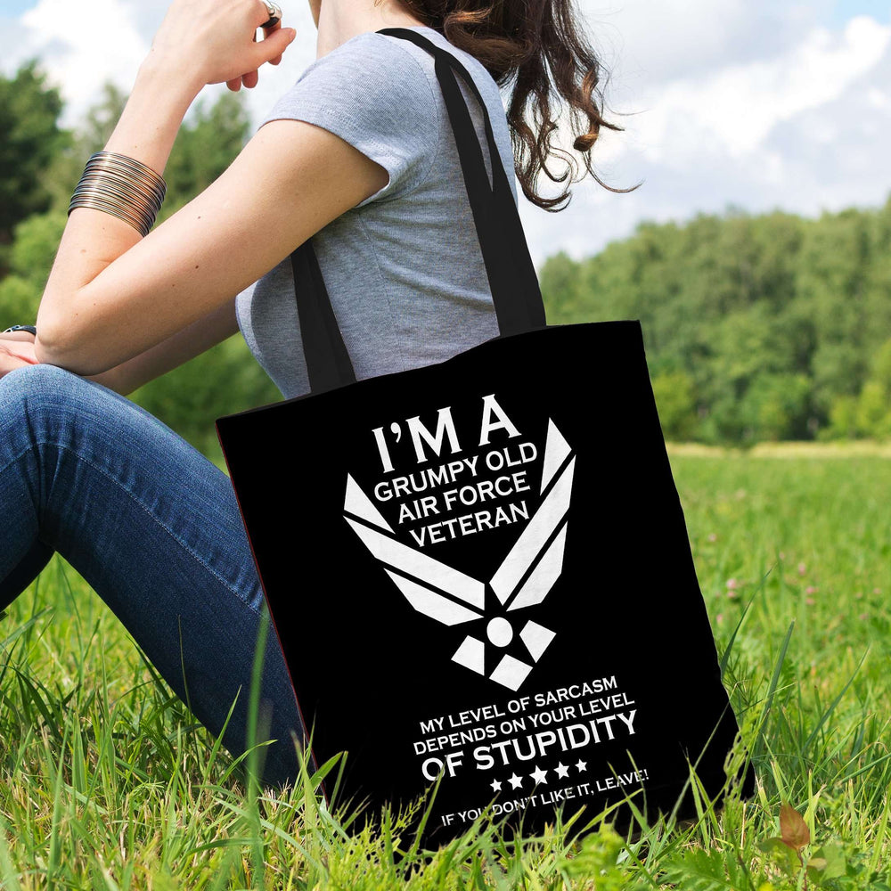 Designs by MyUtopia Shout Out:Grumpy Old Air Force Veteran Fabric Totebag Reusable Shopping Tote