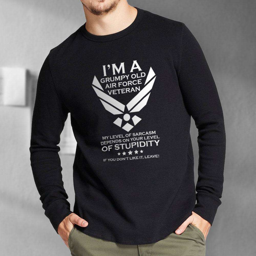 Designs by MyUtopia Shout Out:Grumpy Old Air Force Veteran Long Sleeve Ultra Cotton Unisex T-Shirt,Black / S,Long Sleeve T-Shirts