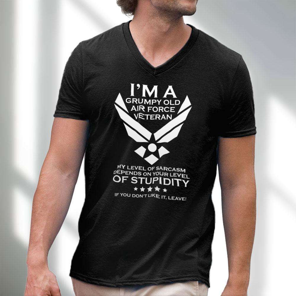 Designs by MyUtopia Shout Out:Grumpy Old Air Force Veteran Men's Printed V-Neck T-Shirt