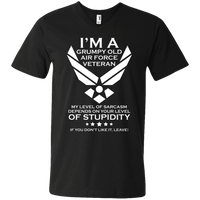 Load image into Gallery viewer, Designs by MyUtopia Shout Out:Grumpy Old Air Force Veteran Men&#39;s Printed V-Neck T-Shirt,S / Black,Adult Unisex Vneck Tee
