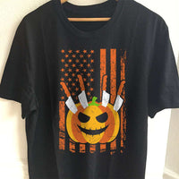 Load image into Gallery viewer, Designs by MyUtopia Shout Out:Halloween American Flag Adult Unisex Cotton Short Sleeve T-Shirt,S / Black,Adult Unisex T-Shirt
