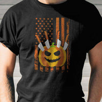 Load image into Gallery viewer, Designs by MyUtopia Shout Out:Halloween American Flag Adult Unisex Cotton Short Sleeve T-Shirt
