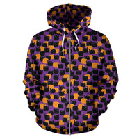 Load image into Gallery viewer, Designs by MyUtopia Shout Out:Halloween Black Cats and Pumpkins Zip Hoodie - Purple
