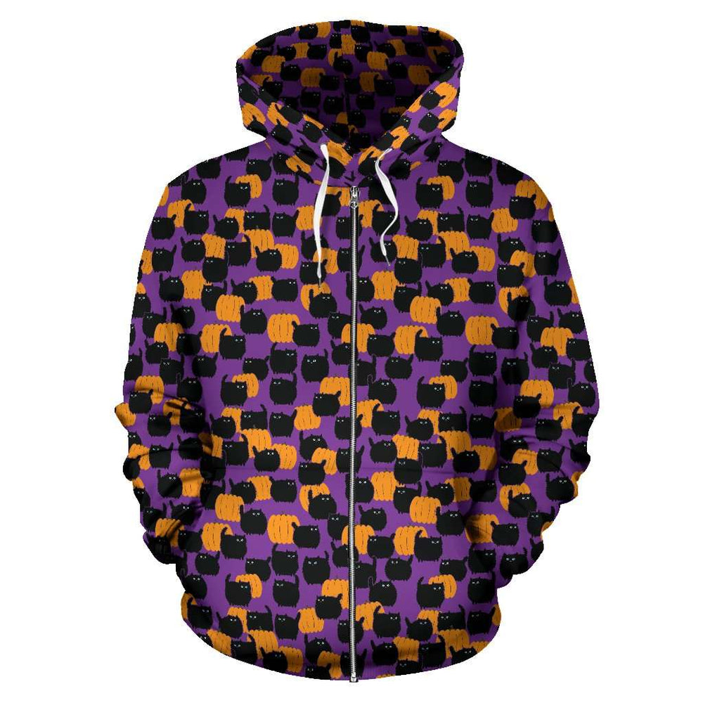 Designs by MyUtopia Shout Out:Halloween Black Cats and Pumpkins Zip Hoodie - Purple