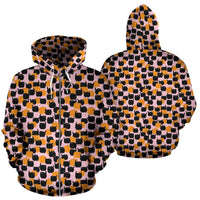 Load image into Gallery viewer, Designs by MyUtopia Shout Out:Halloween Black Cats and Pumpkins Zip Hoodie Pink
