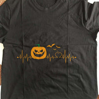 Load image into Gallery viewer, Designs by MyUtopia Shout Out:Halloween Pumpkin Heartbeat Adult Unisex Cotton Short Sleeve T-Shirt
