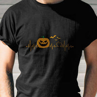 Load image into Gallery viewer, Designs by MyUtopia Shout Out:Halloween Pumpkin Heartbeat Adult Unisex Cotton Short Sleeve T-Shirt
