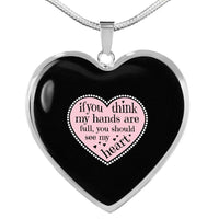 Load image into Gallery viewer, Designs by MyUtopia Shout Out:Hands are as Full as Mom&#39;s Heart Engravable Keepsake Heart Necklace - Black,Silver / No,Necklace
