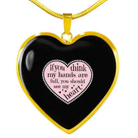 Load image into Gallery viewer, Designs by MyUtopia Shout Out:Hands are as Full as Mom&#39;s Heart Engravable Keepsake Heart Necklace - Black,Gold / No,Necklace
