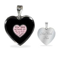 Load image into Gallery viewer, Designs by MyUtopia Shout Out:Hands are as Full as Mom&#39;s Heart Engravable Keepsake Heart Necklace - Black,Silver / Yes,Necklace
