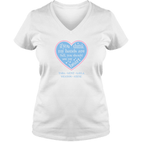 Load image into Gallery viewer, Designs by MyUtopia Shout Out:Hands are as Full as Mom&#39;s Heart Personalized with Kid&#39;s Names Ladies V Neck Tee,White / S,Ladies T-Shirts
