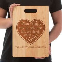 Load image into Gallery viewer, Designs by MyUtopia Shout Out:Hands are as Full as Mom&#39;s Heart Personalized with Kid&#39;s Names Maple Laser Engraved Cutting Board
