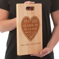 Load image into Gallery viewer, Designs by MyUtopia Shout Out:Hands are as Full as Mom&#39;s Heart Personalized with Kid&#39;s Names Maple Laser Engraved Cutting Board
