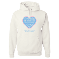 Load image into Gallery viewer, Designs by MyUtopia Shout Out:Hands are as Full as Mom&#39;s Heart Personalized with Kid&#39;s Names Pullover Hoodie,White / S,Pullover Hoodie
