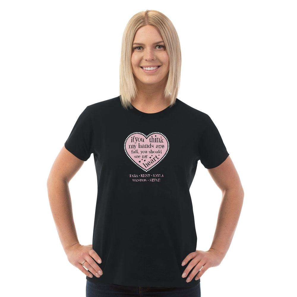Designs by MyUtopia Shout Out:Hands are as Full as Mom's Heart Personalized with Kid's Names Unisex T-Shirt