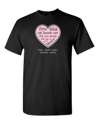 Load image into Gallery viewer, Designs by MyUtopia Shout Out:Hands are as Full as Mom&#39;s Heart Personalized with Kid&#39;s Names Unisex T-Shirt,Black / S,Adult Unisex T-Shirt
