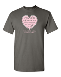 Load image into Gallery viewer, Designs by MyUtopia Shout Out:Hands are as Full as Mom&#39;s Heart Personalized with Kid&#39;s Names Unisex T-Shirt,Charcoal Grey / S,Adult Unisex T-Shirt
