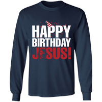 Load image into Gallery viewer, Designs by MyUtopia Shout Out:Happy Birthday Jesus - Ultra Cotton Long Sleeve T-Shirt,Navy / S,Long Sleeve T-Shirts

