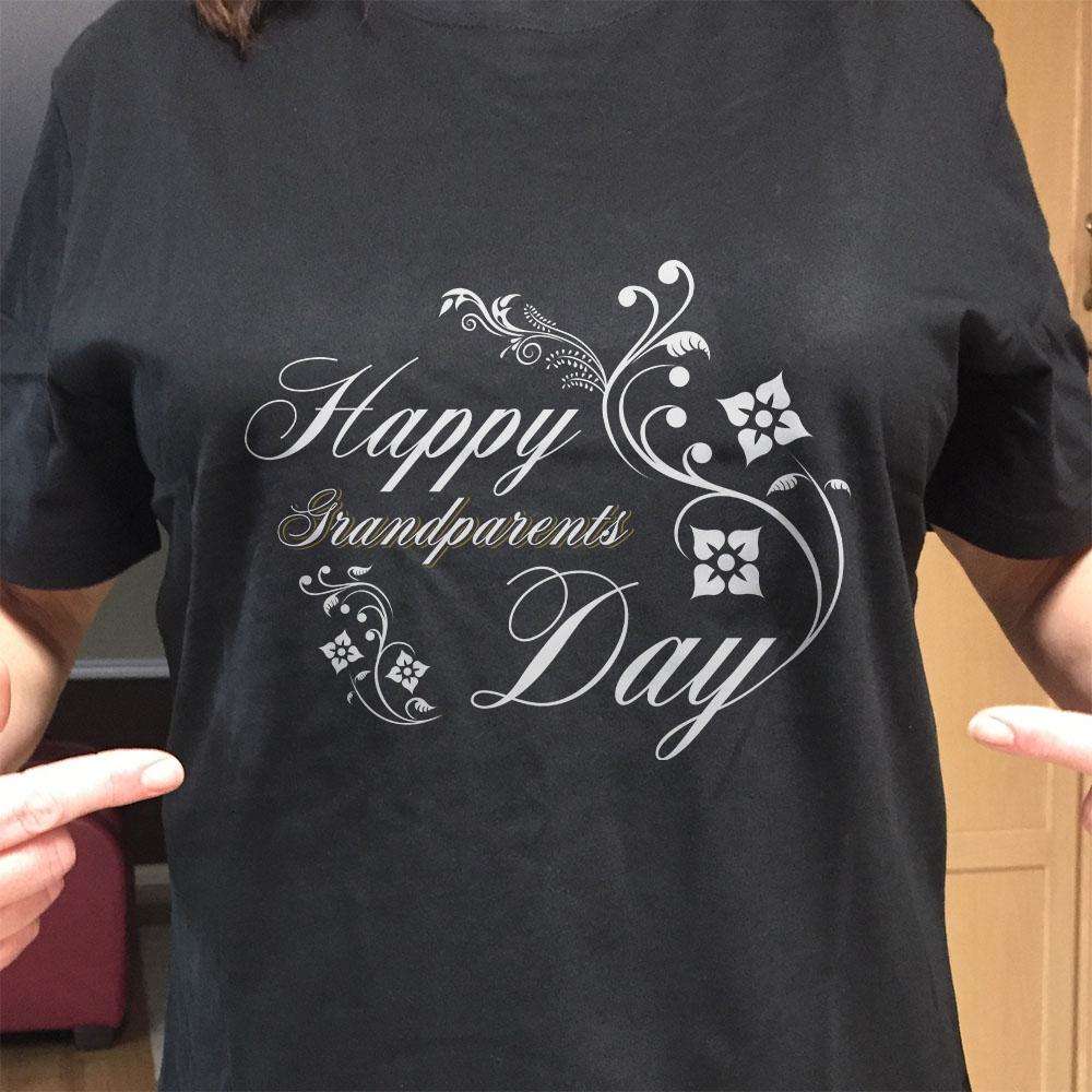 Designs by MyUtopia Shout Out:Happy Grandparents Day Adult Unisex Cotton Short Sleeve T-Shirt
