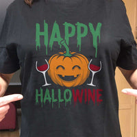 Load image into Gallery viewer, Designs by MyUtopia Shout Out:Happy HalloWine Adult Unisex Cotton Short Sleeve T-Shirt
