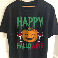 Load image into Gallery viewer, Designs by MyUtopia Shout Out:Happy HalloWine Adult Unisex Cotton Short Sleeve T-Shirt,S / Black,Adult Unisex T-Shirt
