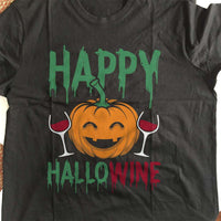 Load image into Gallery viewer, Designs by MyUtopia Shout Out:Happy HalloWine Adult Unisex Cotton Short Sleeve T-Shirt
