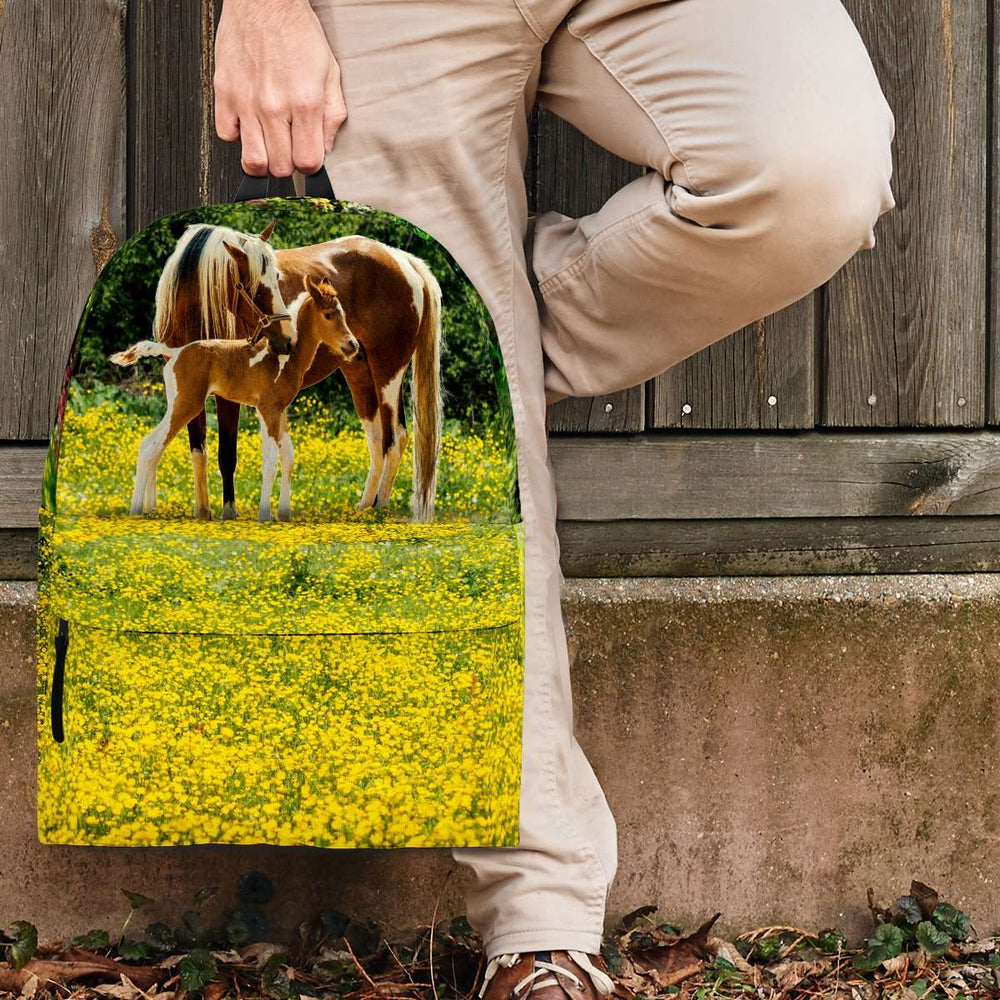 Designs by MyUtopia Shout Out:Happy Horse Family in Yellow Field Summer Meadow Backpack