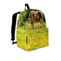 Load image into Gallery viewer, Designs by MyUtopia Shout Out:Happy Horse Family in Yellow Field Summer Meadow Backpack,Large (18 x 14 x 8 inches) / Adult (Ages 13+) / Yellow/Green,Backpacks
