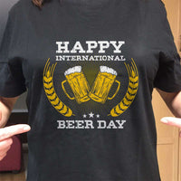 Load image into Gallery viewer, Designs by MyUtopia Shout Out:Happy International Beer Day Adult Unisex Black T-Shirt
