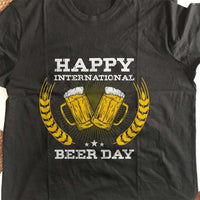 Load image into Gallery viewer, Designs by MyUtopia Shout Out:Happy International Beer Day Adult Unisex Black T-Shirt
