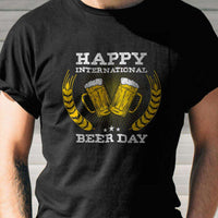Load image into Gallery viewer, Designs by MyUtopia Shout Out:Happy International Beer Day Adult Unisex Black T-Shirt
