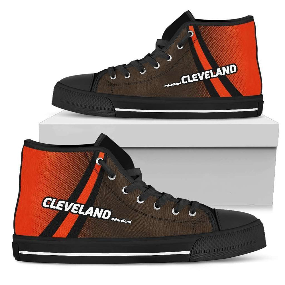 Designs by MyUtopia Shout Out:#HardLand Cleveland Fan Canvas High Top Shoes,Mens US 5 (EU38) / Brown,High Top Sneakers