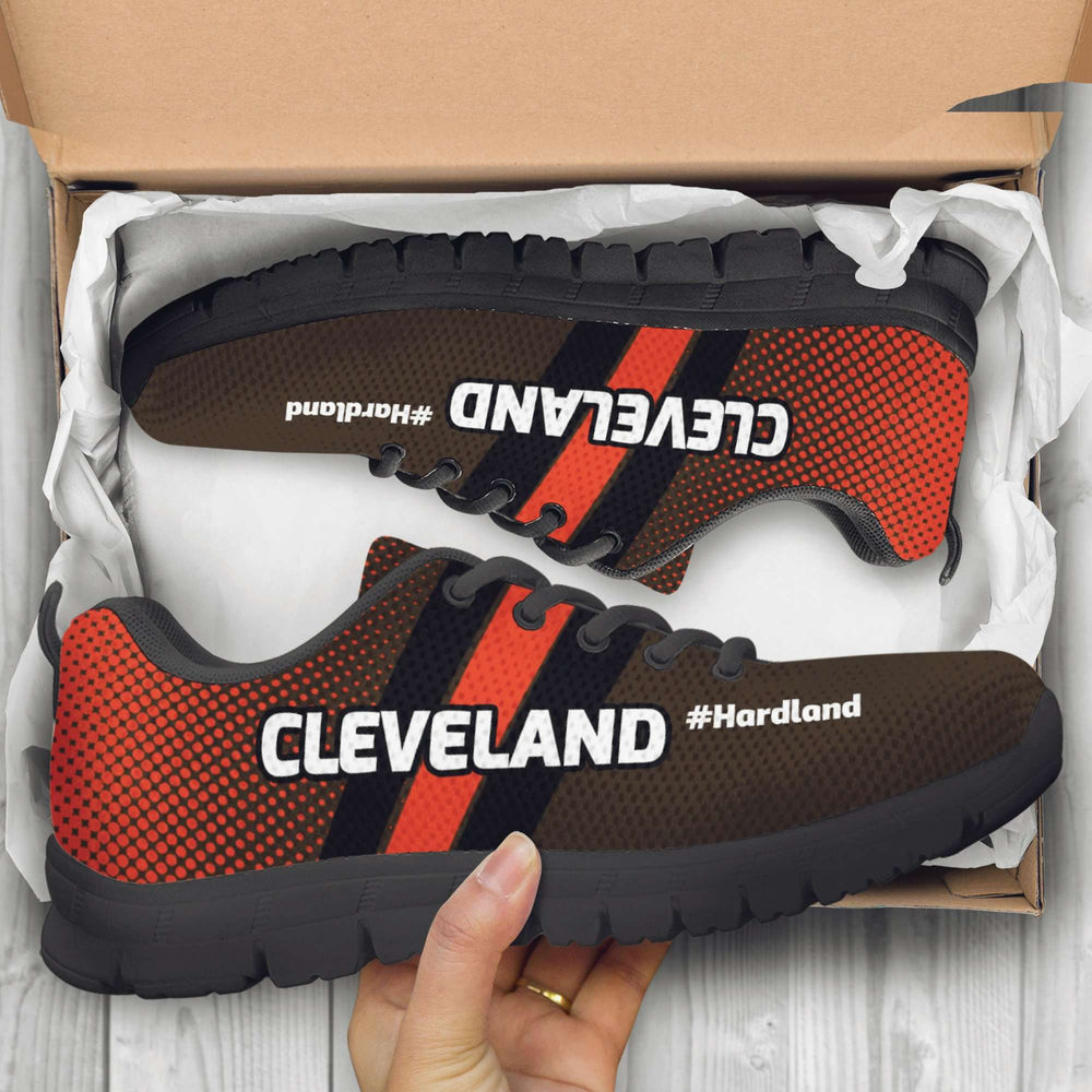 Designs by MyUtopia Shout Out:#HardLand Cleveland Fan Mesh Fabric Running Shoes,Men's / Select Your Size / Brown / Orange,Running Shoes