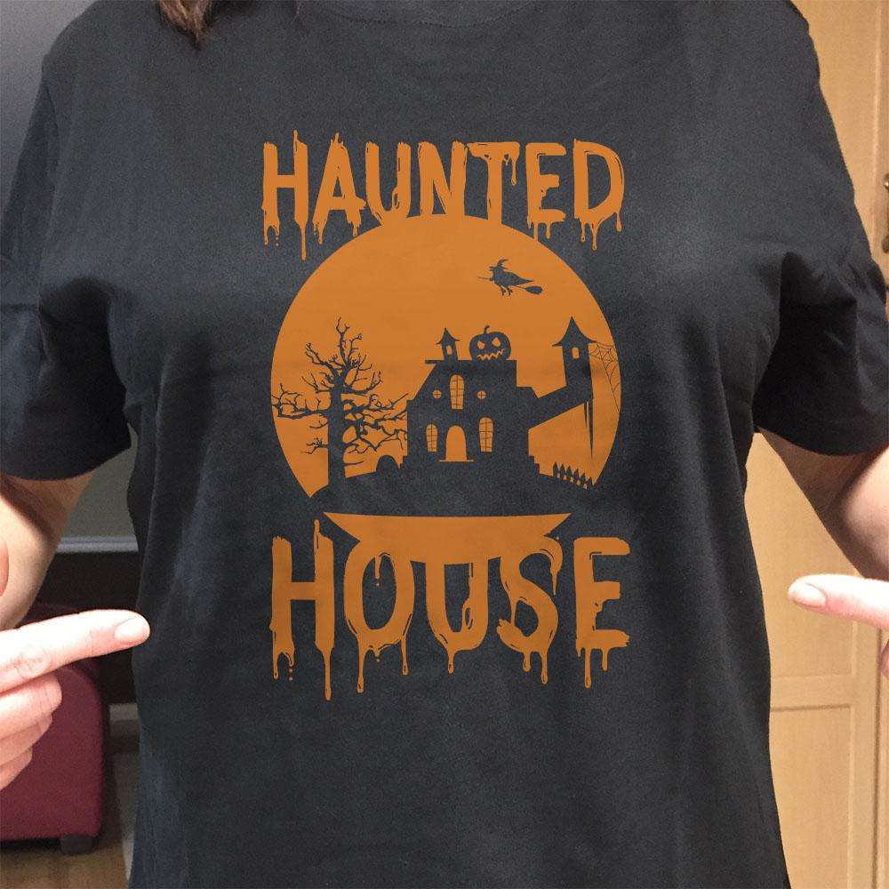 Designs by MyUtopia Shout Out:Haunted House Adult Unisex Cotton Short Sleeve T-Shirt