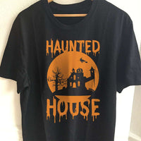 Load image into Gallery viewer, Designs by MyUtopia Shout Out:Haunted House Adult Unisex Cotton Short Sleeve T-Shirt,S / Black,Adult Unisex T-Shirt
