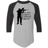 Load image into Gallery viewer, Designs by MyUtopia Shout Out:Have You Thanked A Veteran Today 3/4 Length Sleeve Color block Raglan Jersey T-Shirt,Athletic Heather/Black / S,T-Shirts
