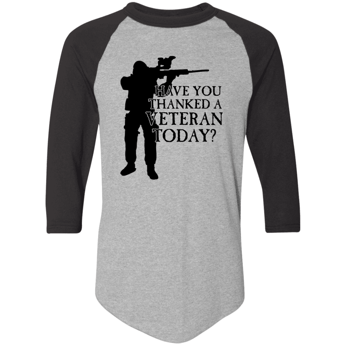 Designs by MyUtopia Shout Out:Have You Thanked A Veteran Today 3/4 Length Sleeve Color block Raglan Jersey T-Shirt,Athletic Heather/Black / S,T-Shirts