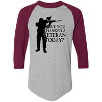 Load image into Gallery viewer, Designs by MyUtopia Shout Out:Have You Thanked A Veteran Today 3/4 Length Sleeve Color block Raglan Jersey T-Shirt,Athletic Heather/Maroon / S,T-Shirts
