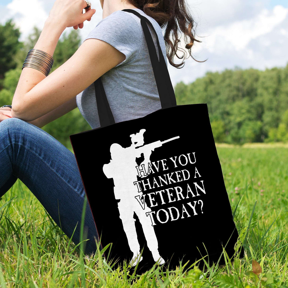Designs by MyUtopia Shout Out:Have You Thanked A Veteran Today? Fabric Totebag Reusable Shopping Tote